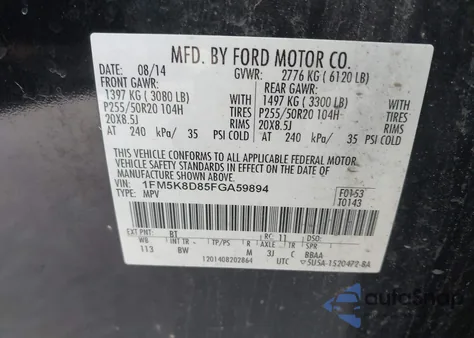 2015 Ford Explorer Xlt from USA, damaged, VIN 1FM5K8D85FGA59894